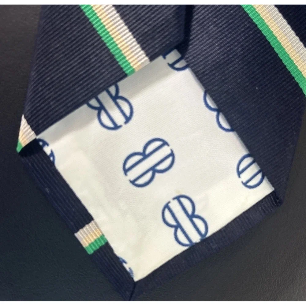 vintage Bill Blass Lyttons Chicago Silk Regimental Tie Navy Green FLAWED AS-IS
